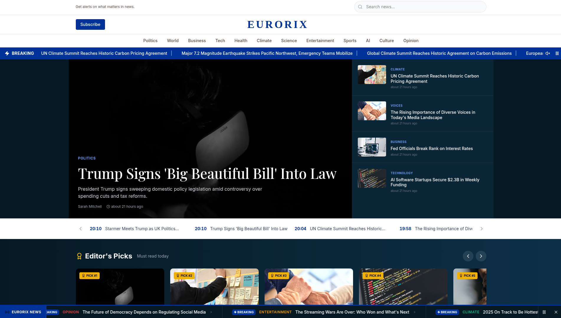 Eurorix news platform interface